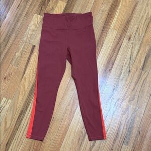 Women’s Burgundy High-Waisted Athletic Leggings with Orange Side Panels
